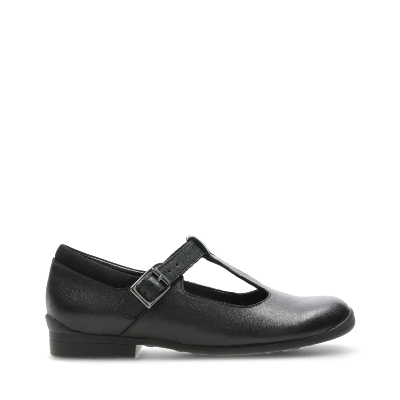 Girls Clarks Jamie Sky Kid Black Leather