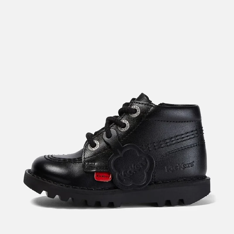 Kickers: Kick Hi Zip Unisex School Shoes - Black Leather