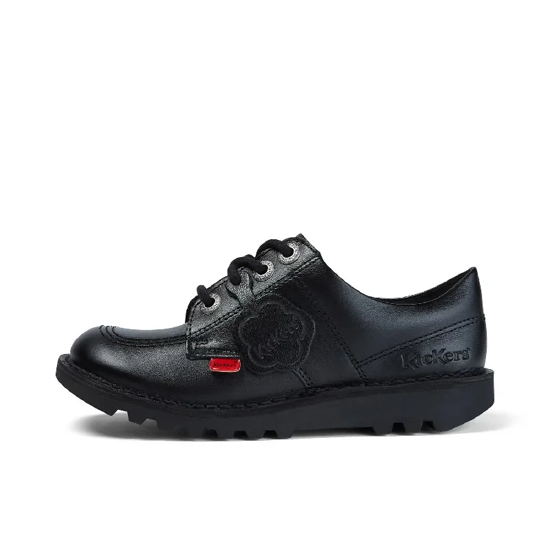 Kickers: Kick Lo Unisex School Shoes - Black Leather