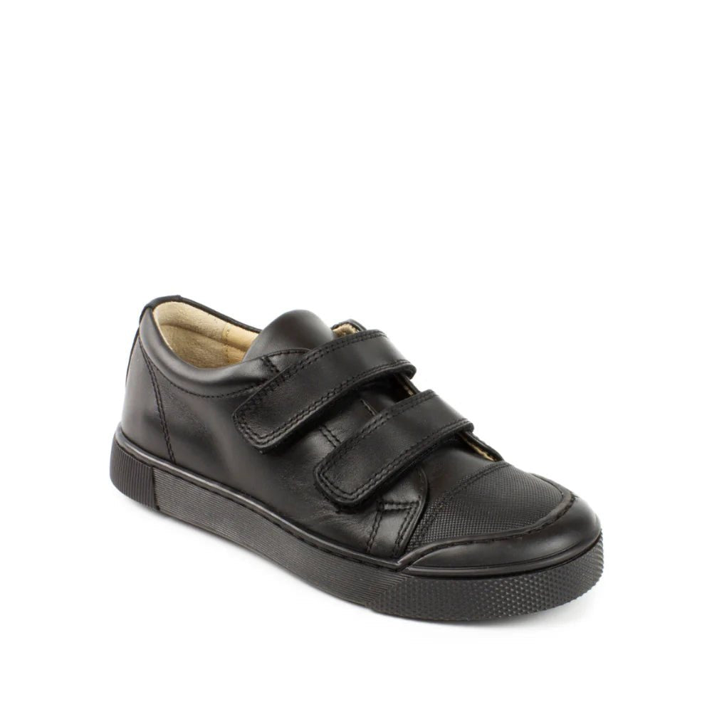 Petasil: Linus 2 Velcro School Shoes - Black Leather