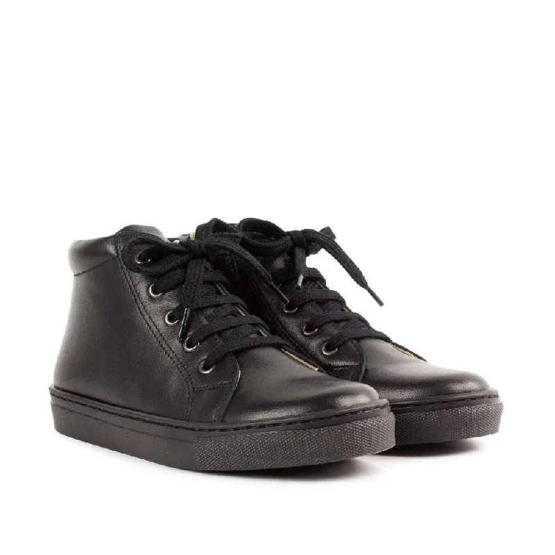 Petasil: Gracie Lace-Up Zip School Boots - Black Leather