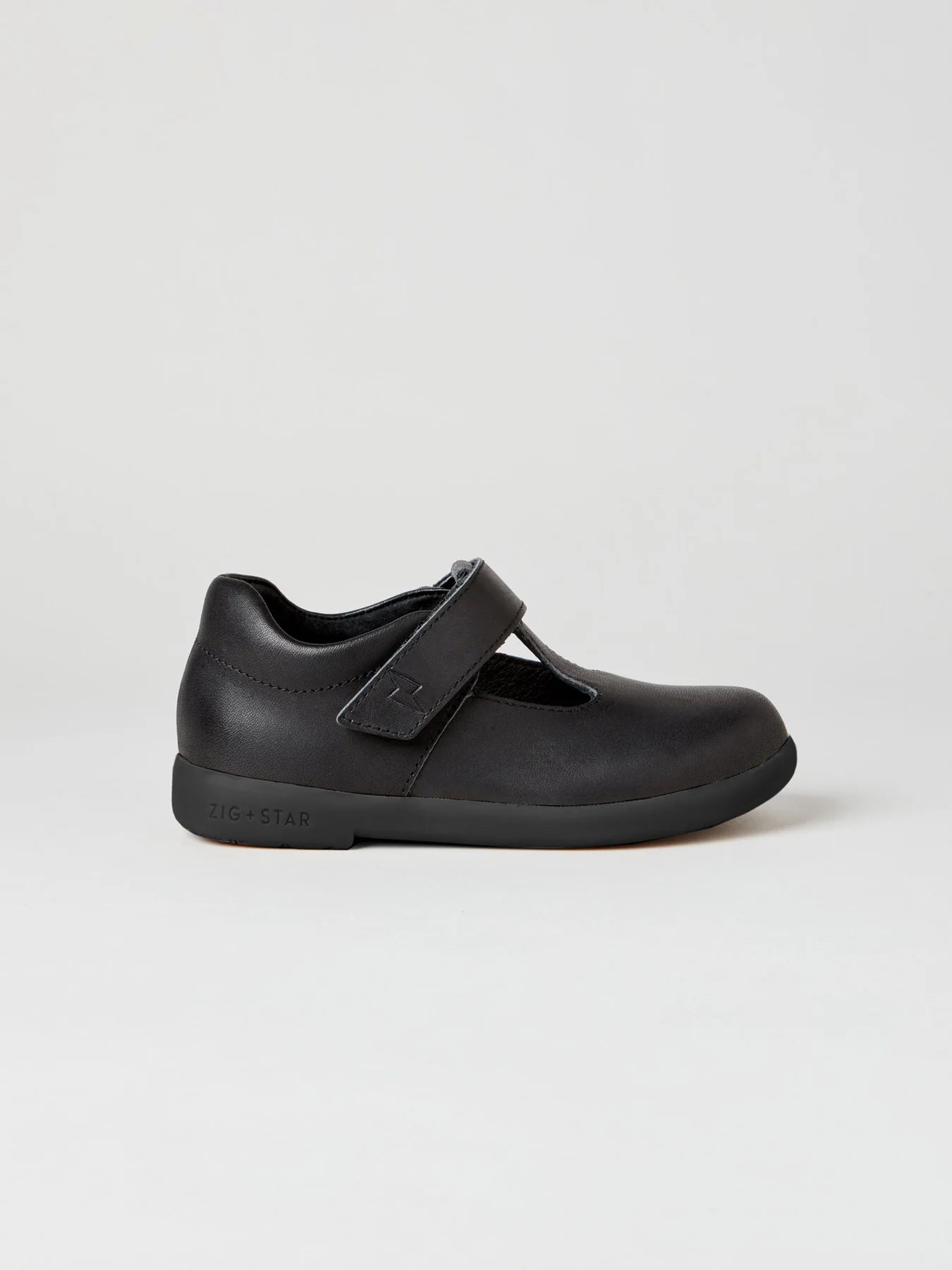 Zig & Star: Astro Girls School Shoes with Black  - Black Leather