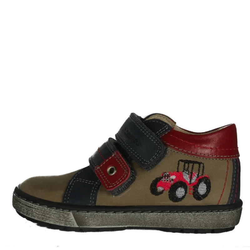 Szamos Kid Boy Sneakers Light Brown With Red Tractor Decor - Made In Europe