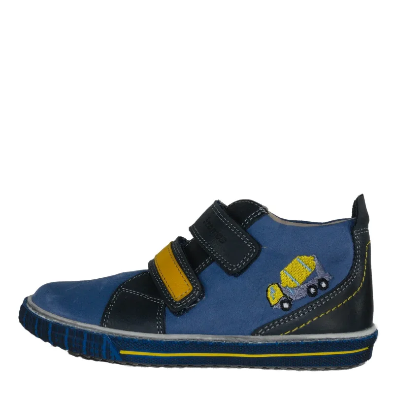 Szamos Kid Boy Sneakers Light Blue With Navy Blue Velcro Straps And Mixer Car Decor - Made In Europe