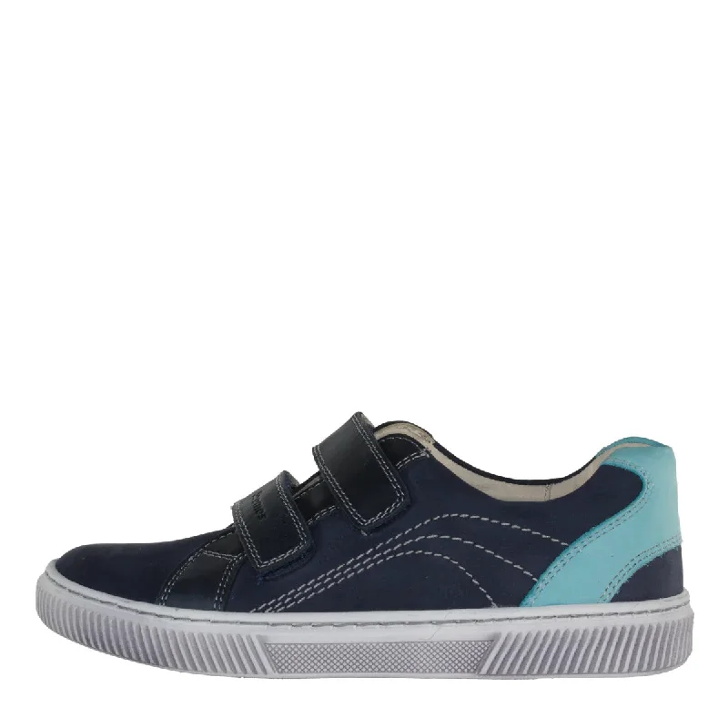 Szamos Kid Boy Sneakers In Dark Blue Color With Bermuda Blue Detail And Double Velcro Strap - Made In Europe