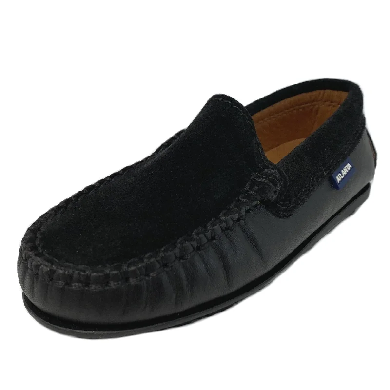 Atlanta Mocassin Boy's and Girl's Mocs, Black Leather/Black Suede