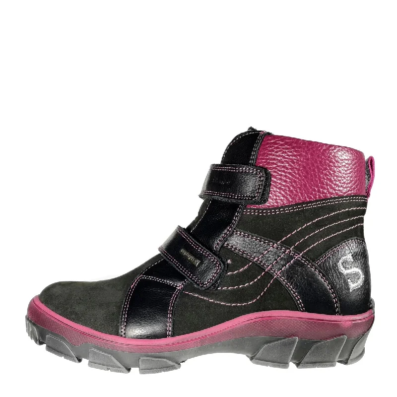 Szamos Kid Girl Winter Boots Black And Burgundy Details - Made In Europe